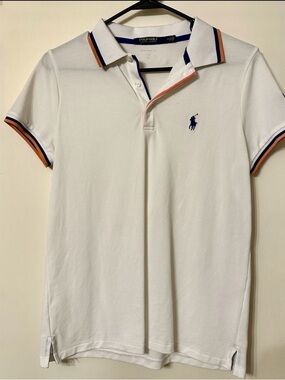 Polo by Ralph Lauren - Women’s White Polo with Navy & Orange Trim
